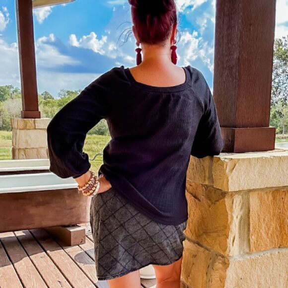 Black Waffle Knit Football Top - Picture 5 of 7